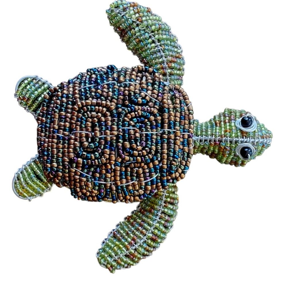 Handmade Bead Wire Sea Turtle In/Outdoor Figurine, 5.5 x 6